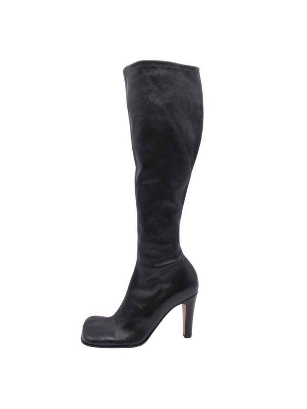 Bottega Veneta Square Toe Long Boots Stretch Leather Shoes Black